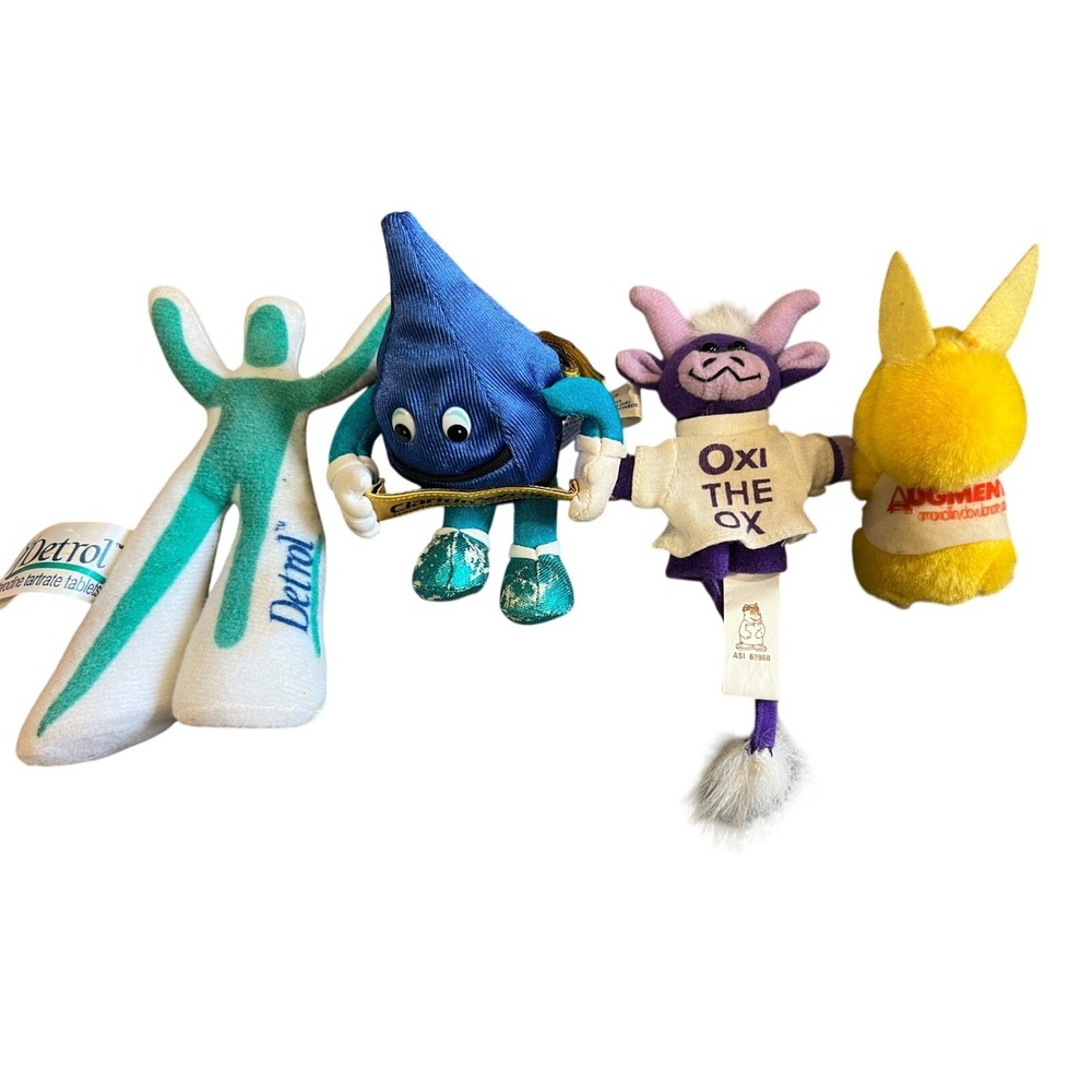 Promotional Pharmaceutical‎ Mascots Plush Lot of 4 + Stress Ball Detrol Claritin